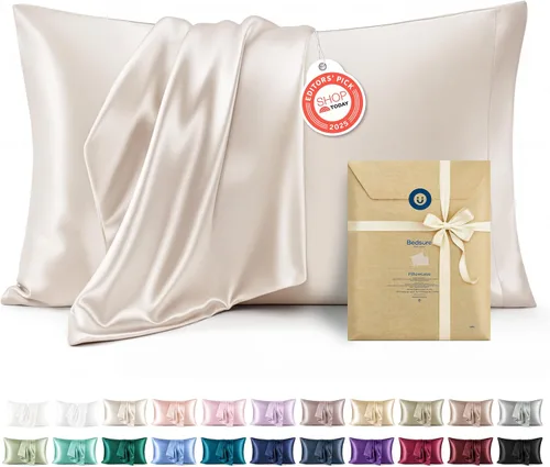 Vista 13 de Bedsure Paquete de 2 fundas de almohada de satén similares a las fundas de almohada de seda tamaño estándar, funda de almohada para mujeres que