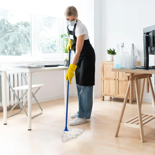 Vista 9 de Superio Trapeador de hilo de algodón para limpieza de pisos de madera dura para el hogar, cocina, baño, limpieza de oficina, azul resistente