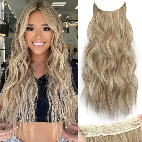 Vista 98 de KooKaStyle - Extensiones de cabello con hilo invisible, diadema transparente, ajustables, 4 clips fijadores, cabello largo y ondulado de 12