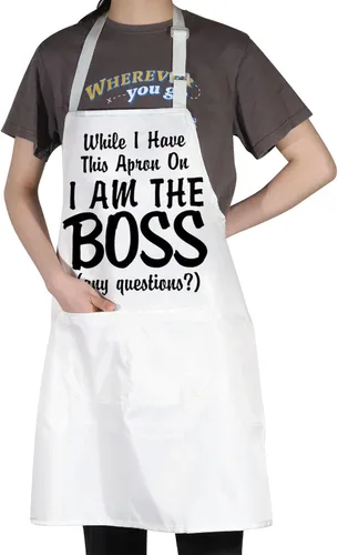 Vista 4 de G2TUP Delantal de cocina con texto en inglés «The Real Boss Apron While I Have This Apron On I Am The Boss», regalos de chef