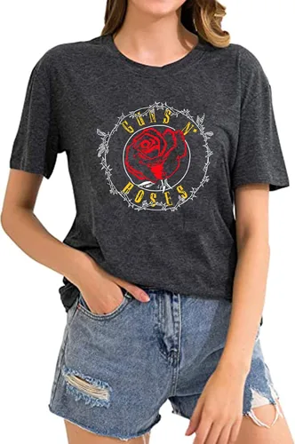 Vista 3 de Women Guns N' Roses Graphic Print Shirt Top Vintage Rock Music Tee Shirt Funny Letter Print Short Sleeve Band Shirt