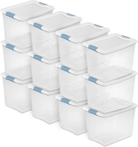 Vista 26 de Sterilite - Paquete de 12 contenedores de almacenamiento con pestillo para debajo de la cama, con tapas, de plástico transparente, 6 cuartos