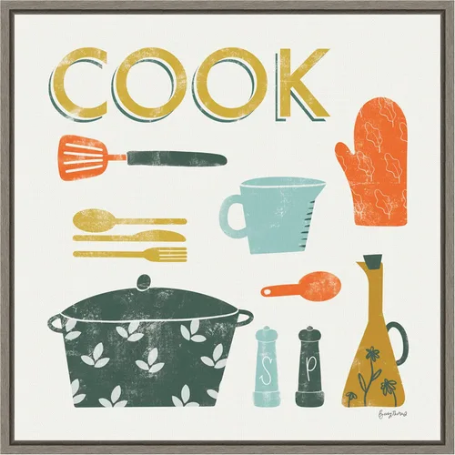 Vista 19 de Amanti Art Framed Canvas Wall Art 16x16 Retro Kitchen III Cook by Becky Thorns, Framed Wall Art Canvas, Cuisine Artwork, Traditional Decor, Small