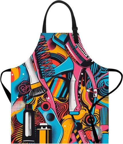 Vista 24 de Delantal divertido con bolsillo para mujeres y hombres, delantal de cocina ajustable para barbacoa y horneado con lindos animales y flores