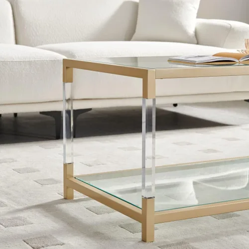 Vista 9 de AGV LIGHTING Mesa auxiliar BLEVIO 202205, mesa de centro de doble capa de diseño moderno, perfecta para el espacio vital, parte superior de vidrio