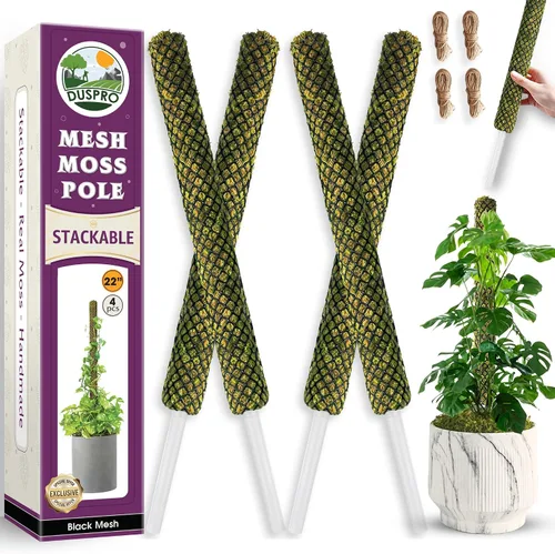 Vista 13 de DUSPRO Poste de musgo de malla apilable para plantas trepadoras, soporte de enredadera Monstera, para plantas de interior, palo extensible para 2