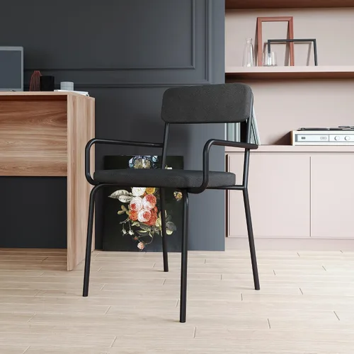 Vista 2 de Manhattan Comfort Whythe - Silla de comedor moderna de piel sintética, diseño simple, color negro