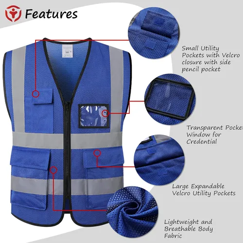 Vista 3 de Chaleco de seguridad reflectante para hombres y mujeres, chaleco de construcción que cumple con el estándar ANSI/ISEA