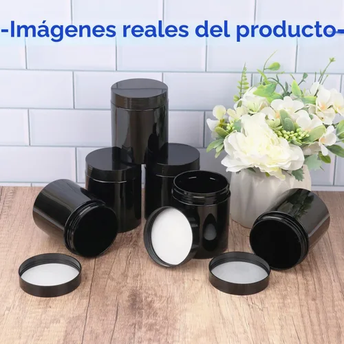 Vista 4 de Paquete de 48 tarros de plástico de 8 onzas con tapas negras, frascos de plástico vacíos, tarro cosmético con tapas para crema, mantecas corporales