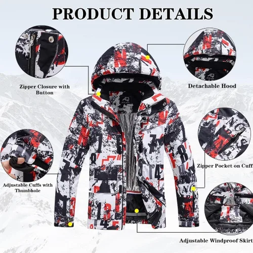 Vista 4 de Conjunto de chaqueta y pantalón de esquí para hombre, trajes de esquí impermeables para hombre, chaqueta de snowboard, traje de nieve cálido