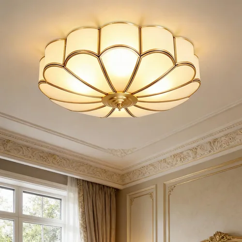Vista 12 de Lámpara de techo empotrada de latón, lámpara de techo LED con 3 luces en forma de flor, pantalla de vidrio esmerilado, luz moderna cerca de techo