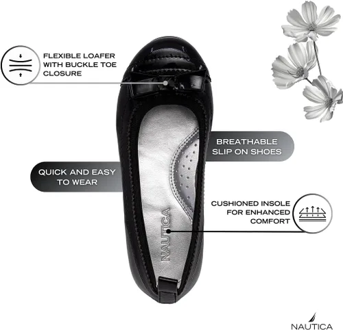 Vista 3 de Nautica Zapatos bajos de bailarina para niña, zapatos de ballet Mary Jane para bebés, niños pequeños y niños grandes, ligeros y cómodos
