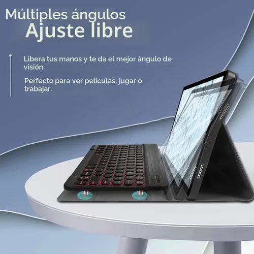 Vista 4 de Funda con teclado retroiluminado para Samsung Galaxy Tab S5e de 10.5 pulgadas 2019, 7 colores de retroiluminación desmontable teclado inalámbrico