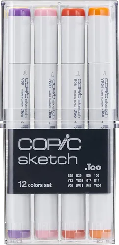 Vista 2 de Copic Sketch, Marcadores a Base de Alcohol, Juego de 12 Piezas, Básico