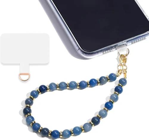 Vista 8 de Correa de muñeca con cuentas de mármol para mujer, diseño desmontable 304 Steel Core, detachable phone wristlet with tether tab, keeps your phone