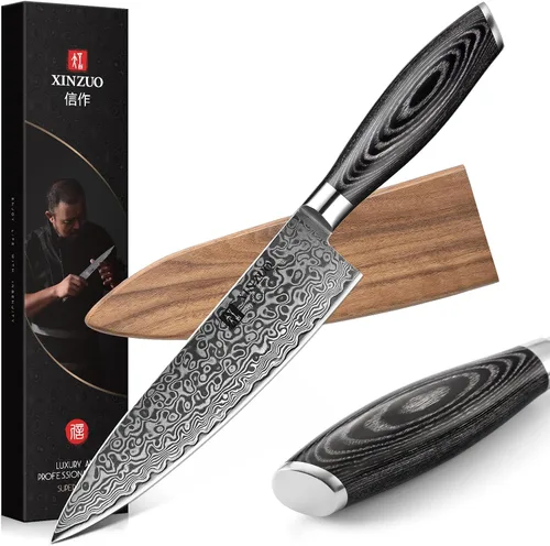 Vista 12 de XINZUO Cuchillo de cocina de 5 piezas, juego de cuchillos de chef profesional de acero de Damasco súper afilado con mango de madera de Pakkawood