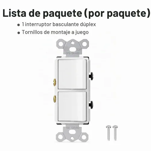 Vista 3 de Baomain Interruptor basculante dúplex de 15 Amp, 120 voltios, Interruptor combinado de CA monofólico