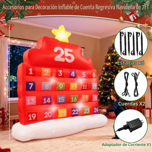 Vista 3 de Calendarios Inflables de Adviento de Navidad 2025, Calendario de Cuenta Regresiva de Navidad de 7 Pies, Decoración Inflable al Aire Libre