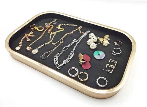 Vista 8 de AOSIFIEL Bandeja de joyeríaorganizador de joyas para anillos, plato de baratija, decoración de habitación, regalos de novia para mujeres, bandeja