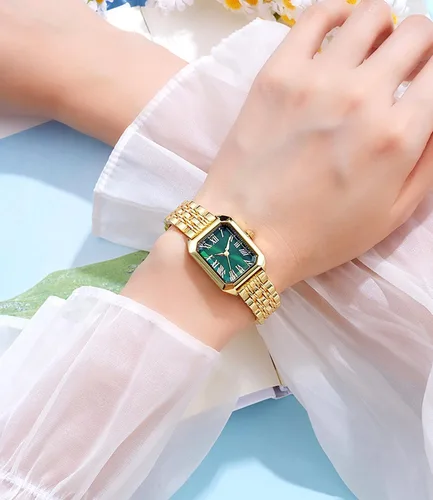 Vista 4 de Relojes para mujer, caja rectangular vintage, banda de acero inoxidable, reloj de pulsera para mujer, números romanos simples, resistente al agua