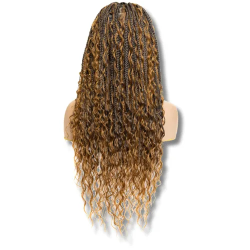 Vista 8 de PIB - Peluca trenzada bohemia de encaje completo de 24 pulgadas, pelucas trenzadas sin nudos para mujeres negras, peluca trenzada sintética