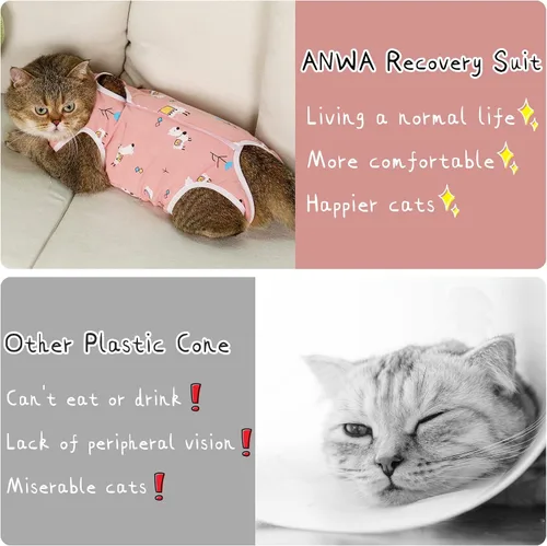 Vista 7 de ANWA Traje de Recuperación para Gatos - Mono transpirable para gatos hembras después de la cirugía, traje de recuperación quirúrgica para gatitos