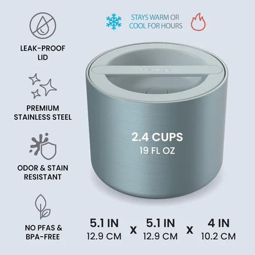 Vista 4 de Bentgo Recipiente de Alimentos Aislado de Acero Inoxidable - 2.4 Tazas (19 oz), Aislamiento de Triple Capa, Sello al Vacío, A Prueba de Fugas, Mango