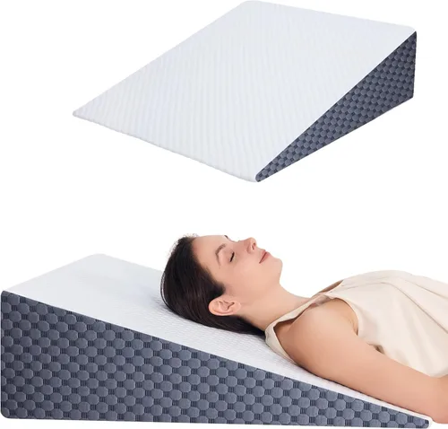 Vista 15 de Almohada de cuña de 5 pulgadas para cama, almohada de cuña para dormir, ronquidos, soporte para la espalda, después de la cirugía, almohada Gris