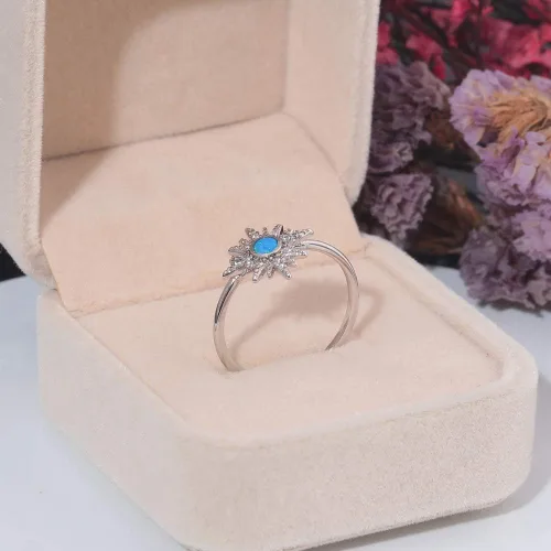 Vista 5 de CiNily - Anillo de piedras preciosas para mujer con ópalo de fuego, color azul y aguamarina, chapado en rodio, talla 5 12