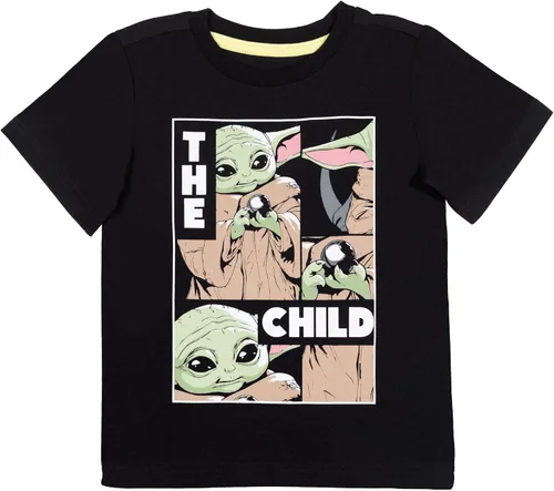 Vista 3 de STAR WARS The Mandalorian Baby Yoda Big Boys - Paquete de 2 camisetas gráficas amarillasnegras 18-20, Negro, amarillo