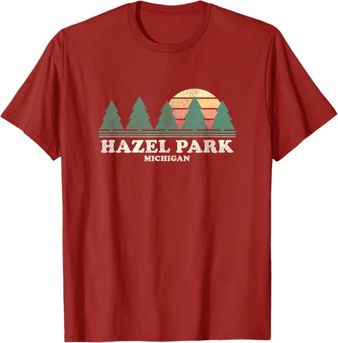 Vista 47 de Hazel Park MI - Camiseta vintage con diseño retro de los años 70, Azul / Patchwork, S