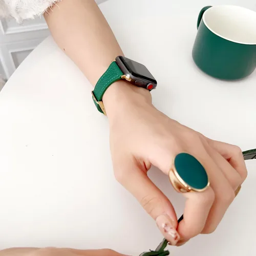 Vista 5 de My Pretty Strap - Correa compatible con Apple Watch, correa de lujo de cuero genuino para iWatch de repuesto - Se ajusta a la mayoría de muñecas