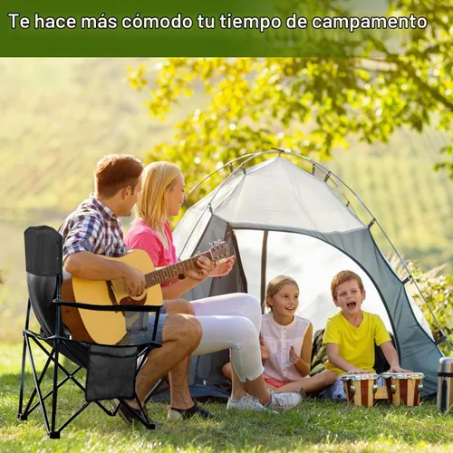 Vista 6 de Sillas Plegables de Camping Colapsables Silla de Césped de Alta Resistencia con Bolsa para Refrescos, Bolsillo de Almacenamiento, Silla de Brazos