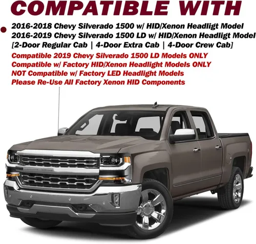 Vista 8 de JSBOYAT HID/Xenon para Chevy Silverado 1500 2016-2019 Conjunto de Faros Delanteros de Repuesto Proyector LED DRL Estilo OE de Fábrica Par Juego
