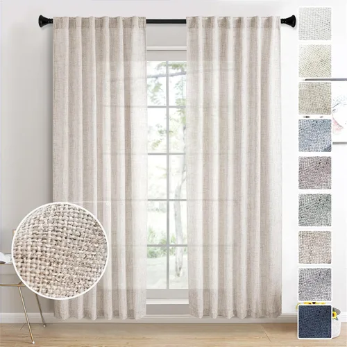Vista 44 de Cortinas de Lino Natural Color Crema de 84 Pulgadas de Largo para Sala de Estar, Juego de 2 Paneles de Lino Texturizado con Trabillas Traseras