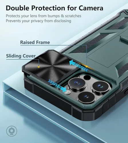 Vista 4 de SOiOS Funda verde oscuro para iPhone 13-Pro-Max Grado militar, a prueba de caídas, protectora, con soporte, deslizante, resistente, protección