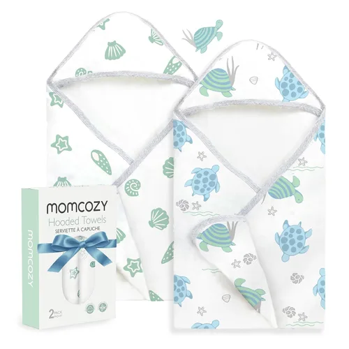 Vista 17 de Momcozy Toalla de bebé con capucha, ultra suave y absorbente, juego de toallas de baño grandes para mayor comodidad y suavidad en la piel del bebé