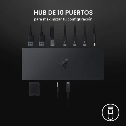 Vista 3 de Razer Base Thunderbolt 4, 10 puertos, USB-A, USB-C, 2.5 GbE, negro