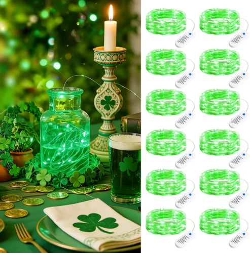 Vista 14 de Minetom Paquete de 12 luces de hadas que funcionan con pilas, 8 modos, 7 pies, 20 LED, 6 colores, impermeables, alambre plateado, luces