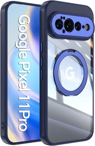 Vista 8 de 【Soporte magnético giratorio de 360°】 Funda para Google Pixel 9 【Compatible con MagSafe y Pixelsnap】 Funda con soporte de anillo 【Cristal Negro