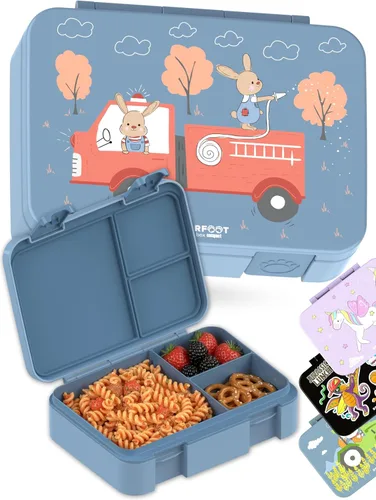 Vista 17 de BEARFOOT Lonchera infantil con compartimentos – Compacta y ligera A prueba de fugas, sin BPA, apta para lavavajillas Diseño dibujado a mano