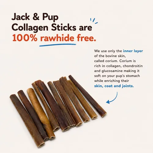 Vista 4 de Jack&Pup Palitos de colágeno de 6 pulgadas para perros, masticables sin cuero crudo para perros, masticables de colágeno de larga duración