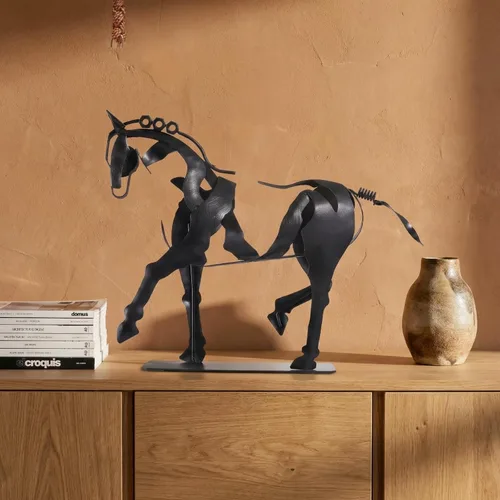 Vista 4 de SunBlogs Art Estatua de caballo hecha a mano, decoración rústica única para oficina y hogar, escultura de metal 100% pintada a mano, regalo perfecto