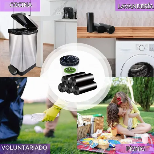 Vista 2 de Inwaysin - Bolsas de basura de 13 galones de alto, bolsas de basura negras biodegradables, 75 unidades 13Gal-Negro-75