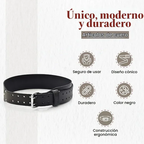 Vista 4 de Style n Craft Cinturón de trabajo de cuero de grano completo cónico de 3 pulgadas de ancho, resistente y duradero, negro (75437)