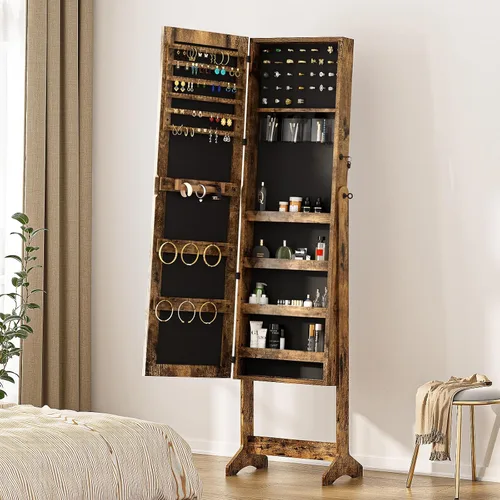Vista 2 de SDHYL Armario de almacenamiento de joyas con espejo, espejo de cuerpo entero, cajas de joyería y organizadores de madera, almacenamiento