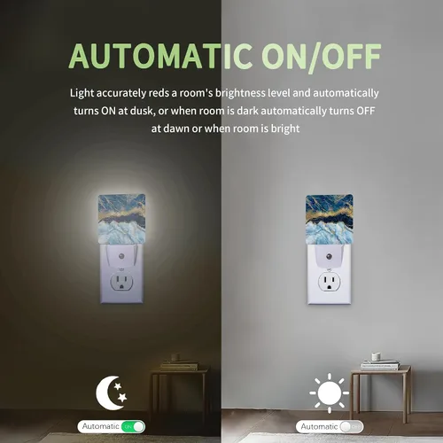 Vista 4 de Luz nocturna de mármol azul índigo, luz nocturna enchufable a la pared con sensor de atardecer a amanecer, lámpara LED de ahorro de energía