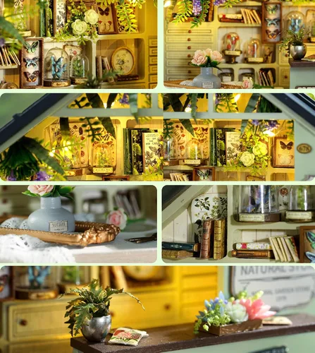 Vista 3 de Spilay DlY Kit de casa en miniatura, kit de casa de muñecas, kit de construcción de casa pequeña con caja de música, kit de casa de iniciatura