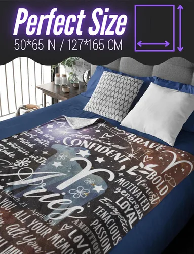 Vista 3 de Huglanket Regalos de Constelación del Zodiaco para Mujeres, Regalo de Cumpleaños del Signo Zodiacal con Mensaje Manta de Franela (50" x 65") - Aries