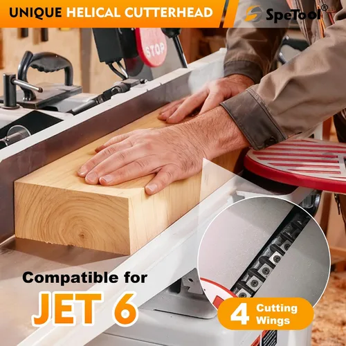 Vista 6 de SpeTool Cabezal de corte helicoidal de 6 pulgadas para cepilladora Jet de 6 pulgadas de grosor, cabezal de corte en espiral, 4 filas, 28 insertos